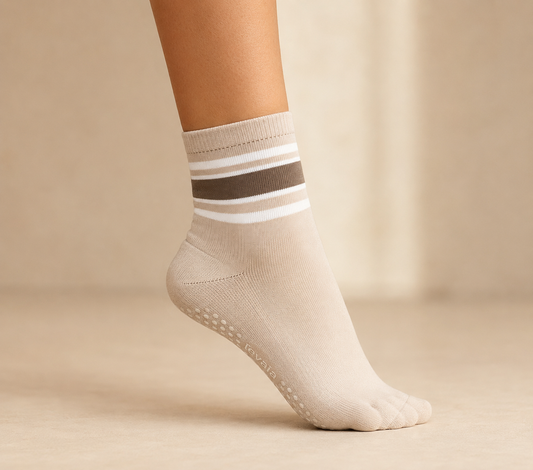 crew grip socks - taupe stripes